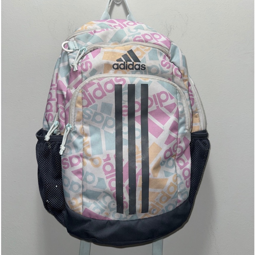 Adidas Young Creator Backpack Pastel Logo Print 3-Stripe School Bag Multicolor